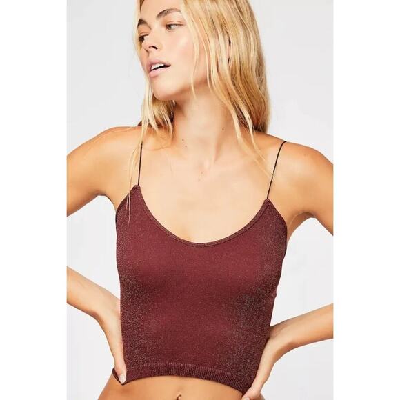 Intimately by Free People NWOT Red Metallic Scoop Neck Brami Crop Top Size XS/S - Picture 1 of 5